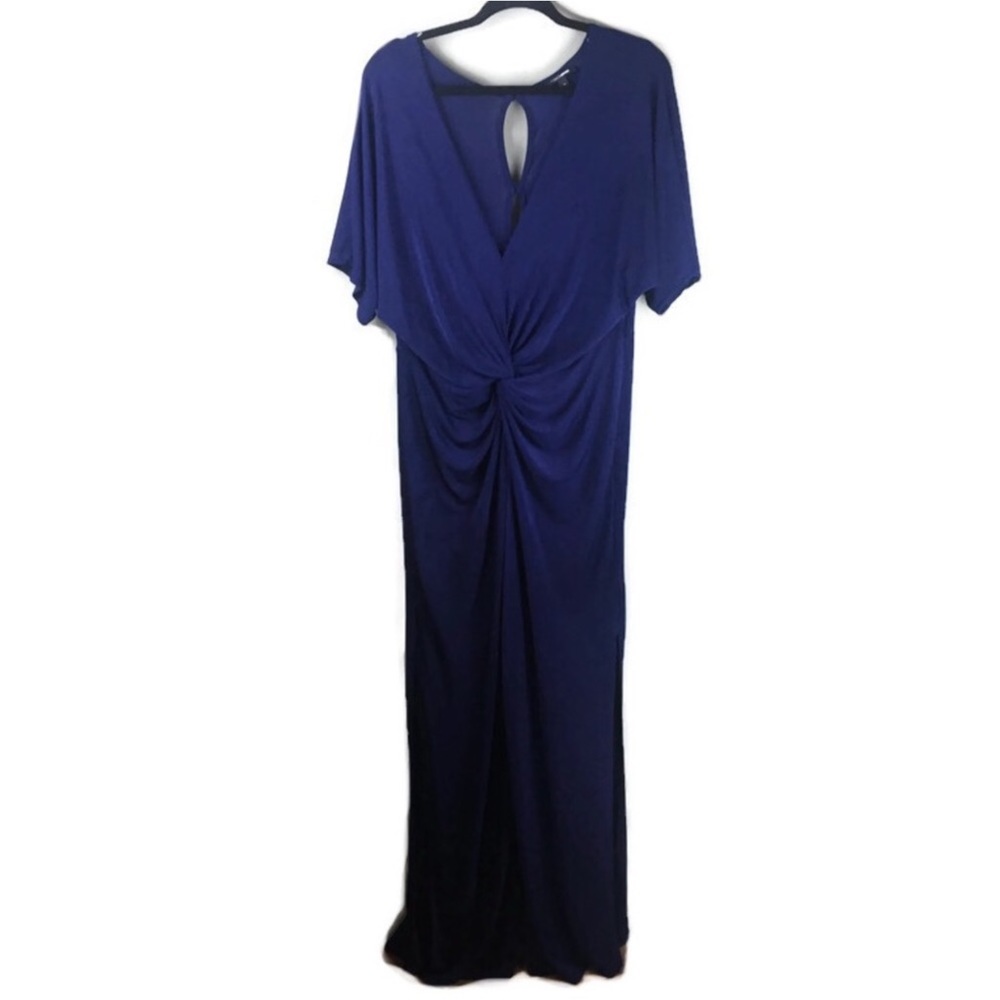 Fashion Nova Blue Shimmer Twist Front Split Leg Keyhole Back Jumpsuit Size 3X